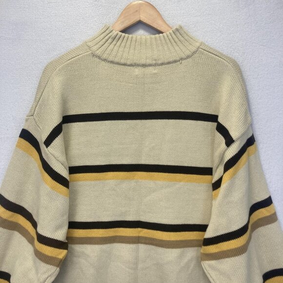 Vintage Y2K bq Oversized Sweater Mens 2XL Beige Brown Stripe Retro Baggy Acrylic - Picture 15 of 16